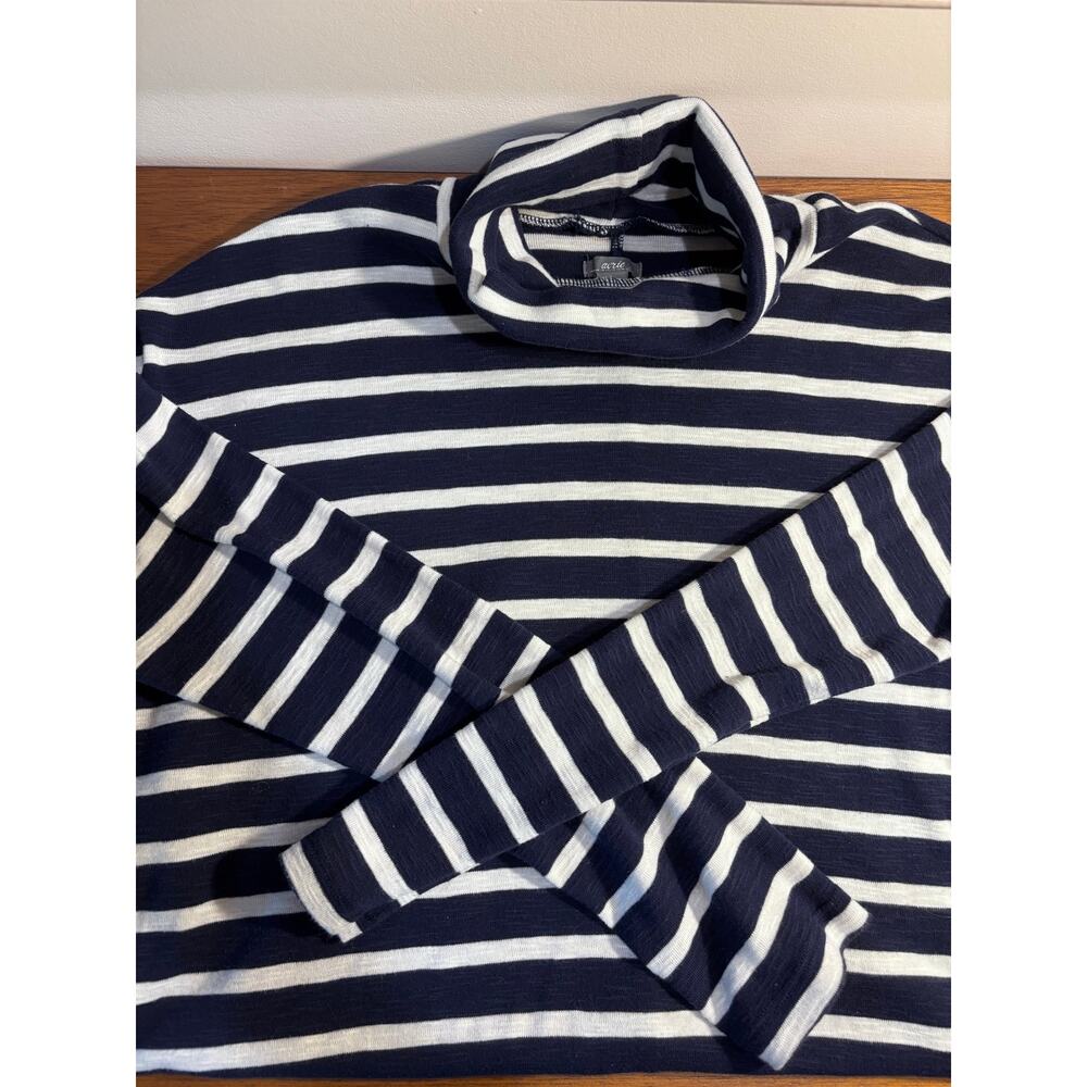 Aerie Womens Size M Long Sleeve Turtleneck Navy Blue And White Striped - Picture 6 of 7